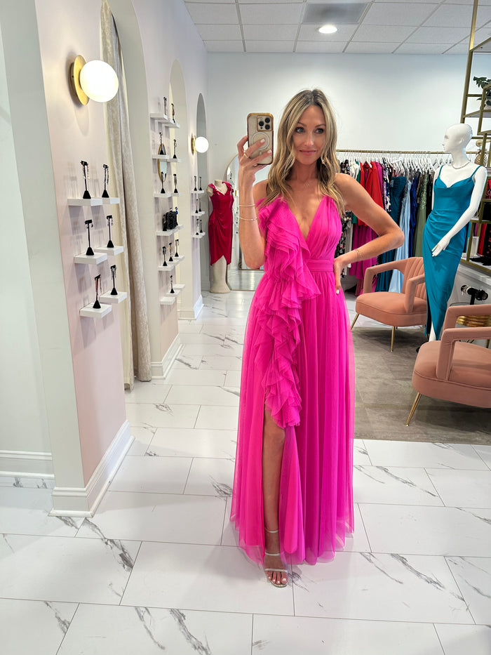 RUBY AND PEARL GODDESS GOWN - Hot Pink